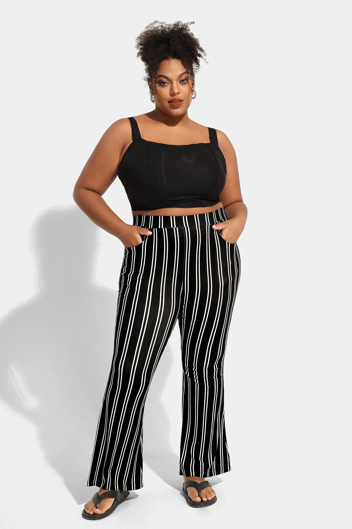 Striped Flared Streetwear Wide Leg Pants with Pockets