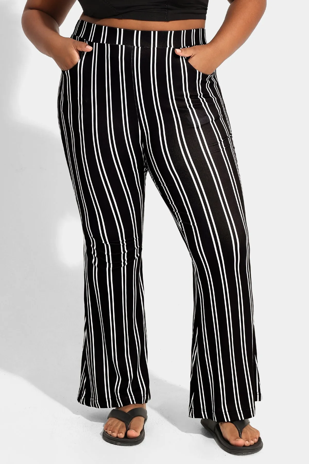 Striped Flared Streetwear Wide Leg Pants with Pockets