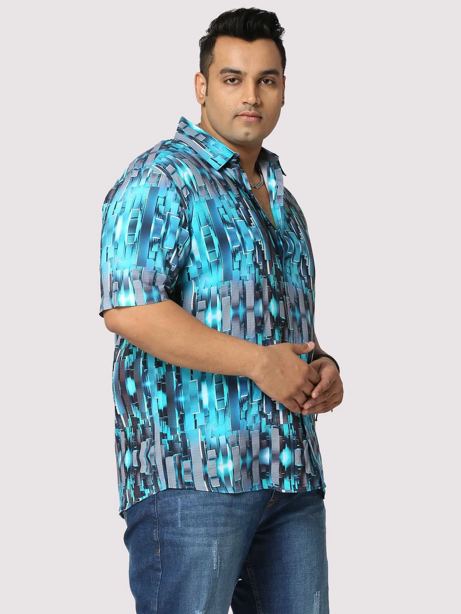 Techno Digital Printed Half Shirt Men's Plus Size