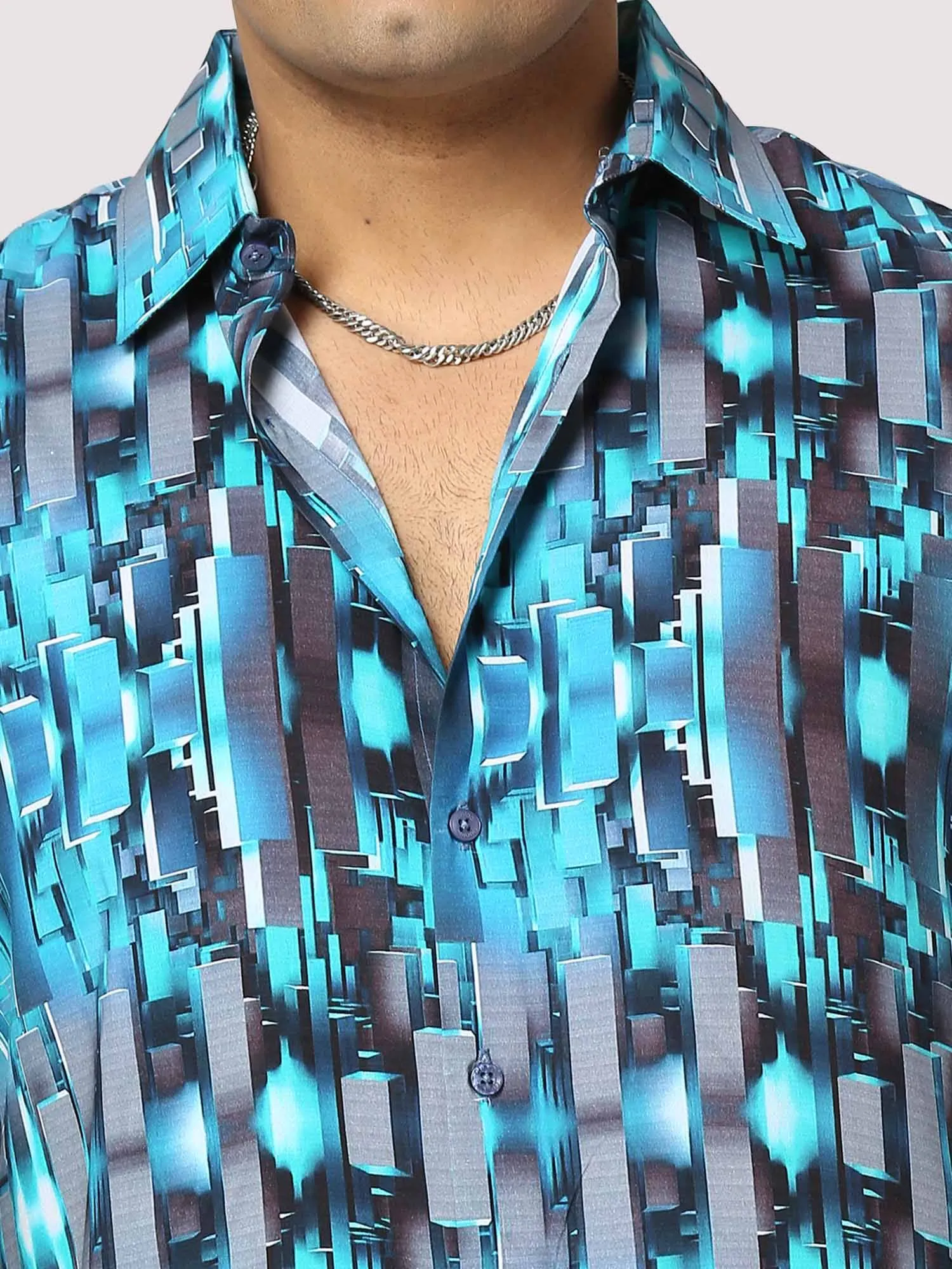 Techno Digital Printed Half Shirt Men's Plus Size