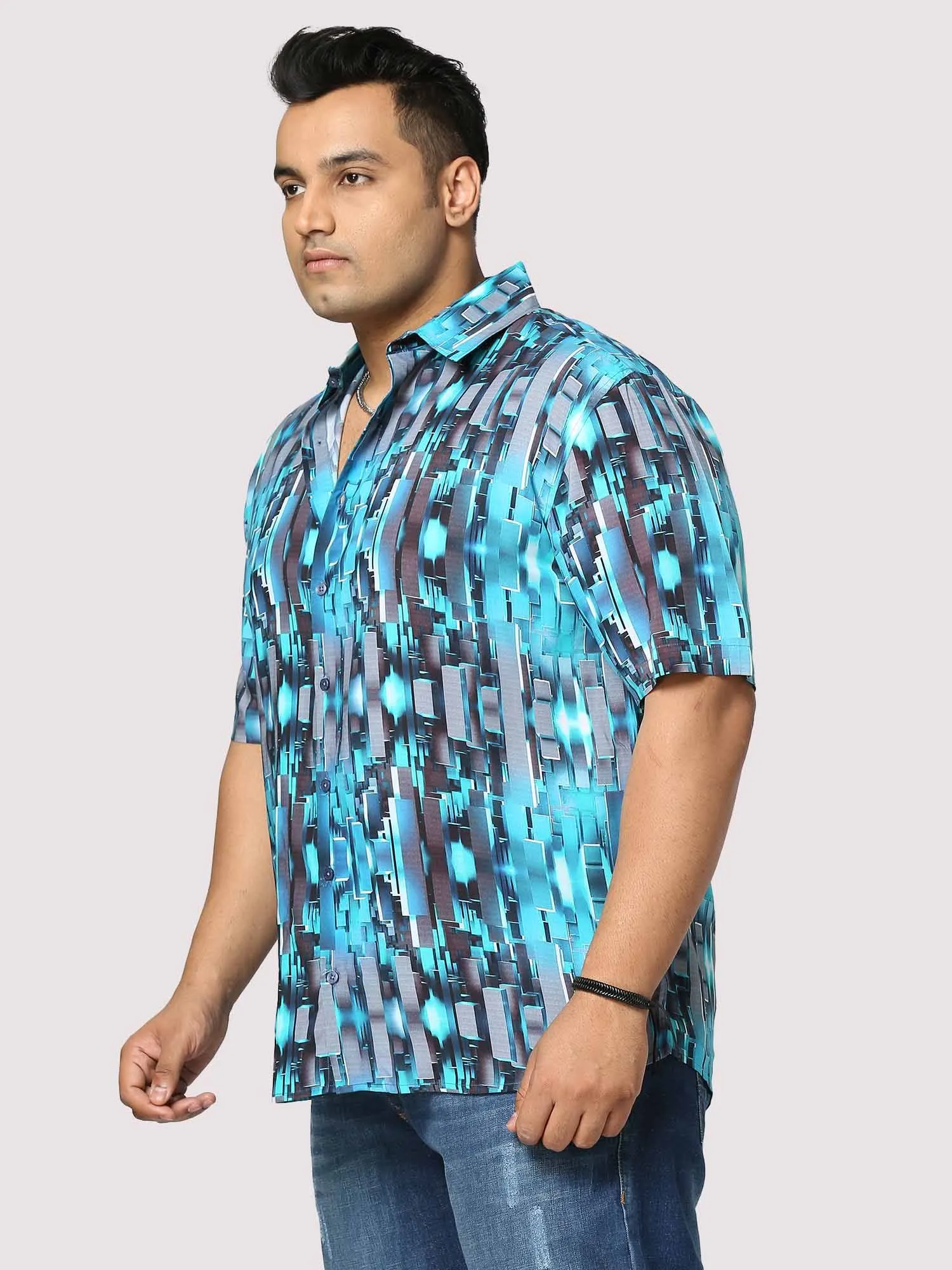 Techno Digital Printed Half Shirt Men's Plus Size