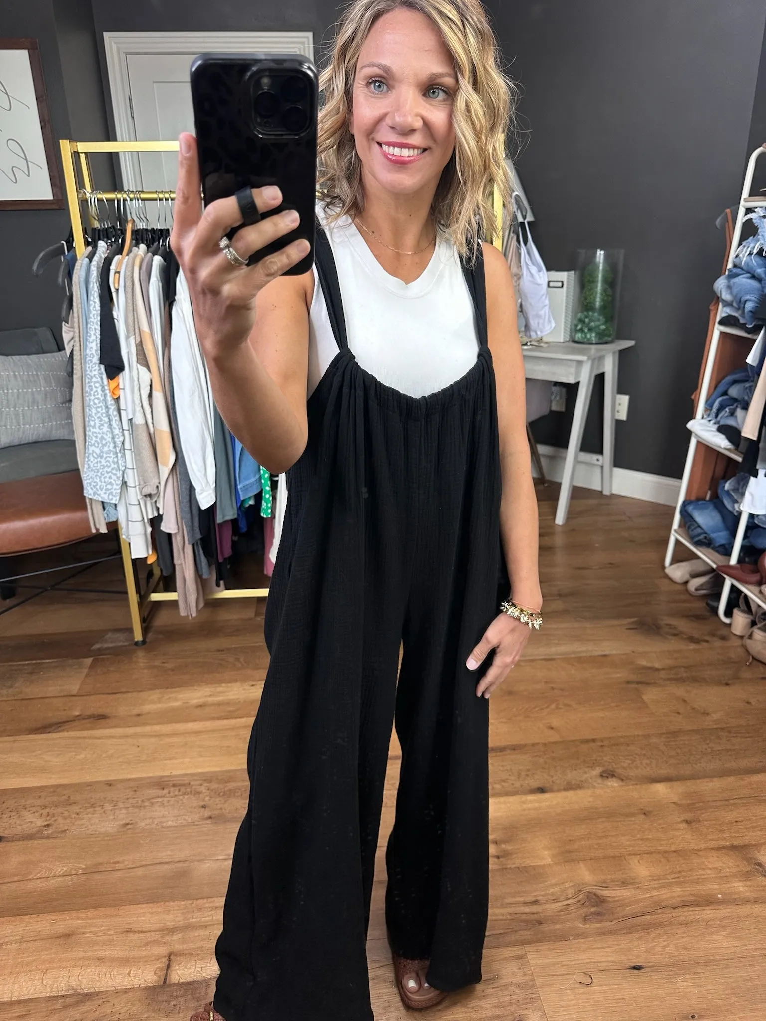 The Dakota Wide-Leg Overall Jumpsuit - Black