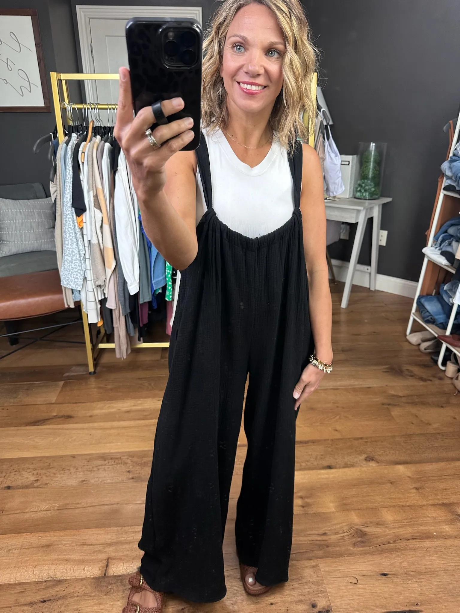 The Dakota Wide-Leg Overall Jumpsuit - Black