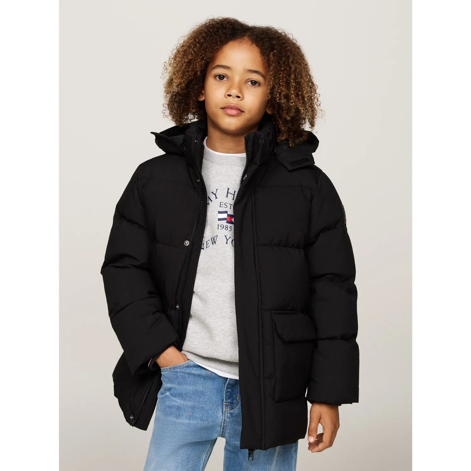 Tommy Hilfiger Black Monotype Ribstop Puffer Jacket