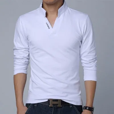 V-Neck Stand Collar Long Sleeve Shirt