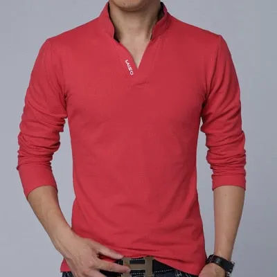 V-Neck Stand Collar Long Sleeve Shirt