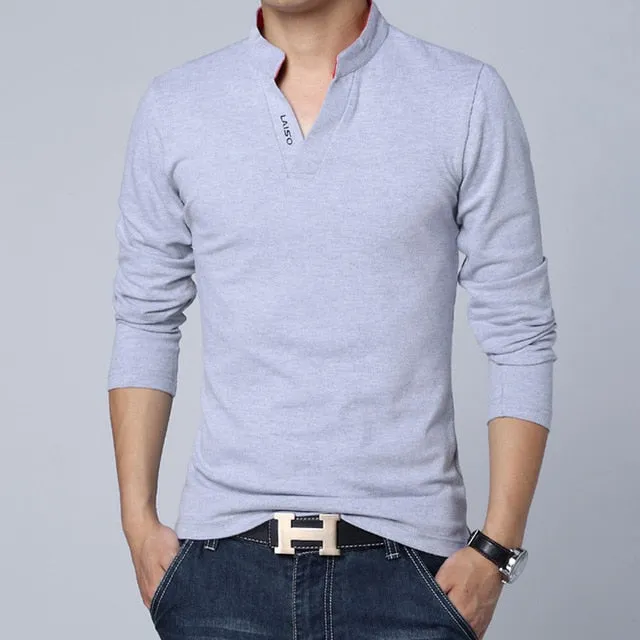 V-Neck Stand Collar Long Sleeve Shirt