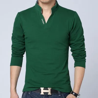 V-Neck Stand Collar Long Sleeve Shirt