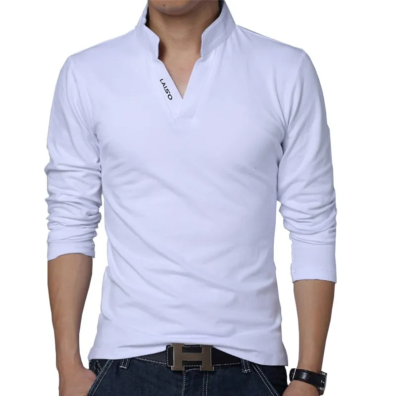 V-Neck Stand Collar Long Sleeve Shirt