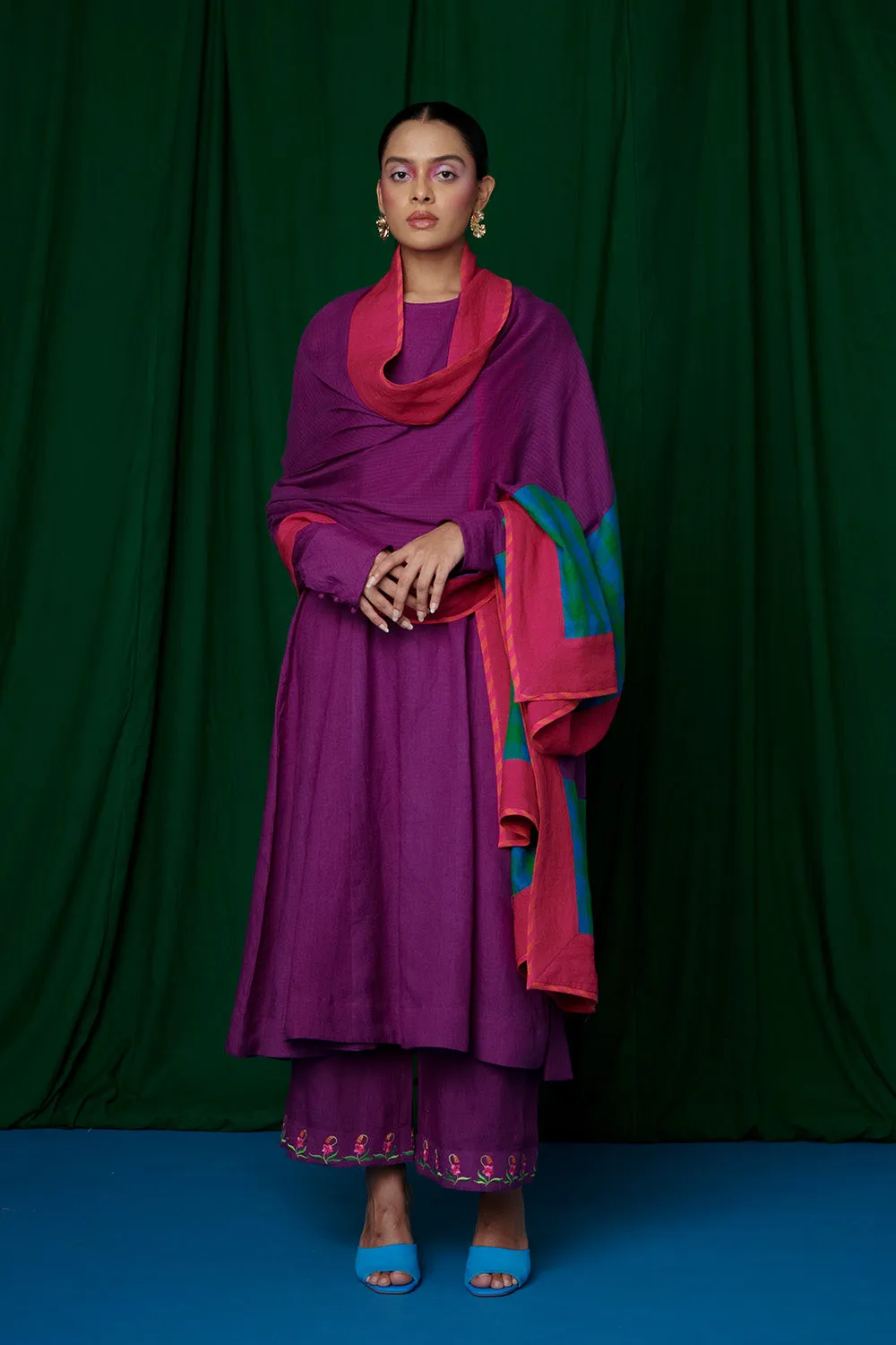 Violet Linen Anarkali Kurta Set