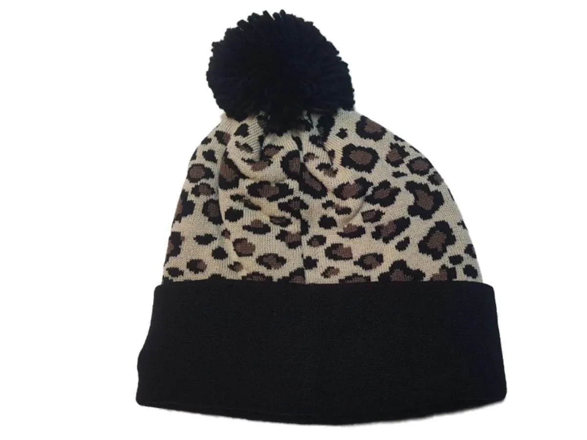 Washington Wizards Adidas Leopard Print Acrylic Knit Cuffed Beanie Hat Cap Poof