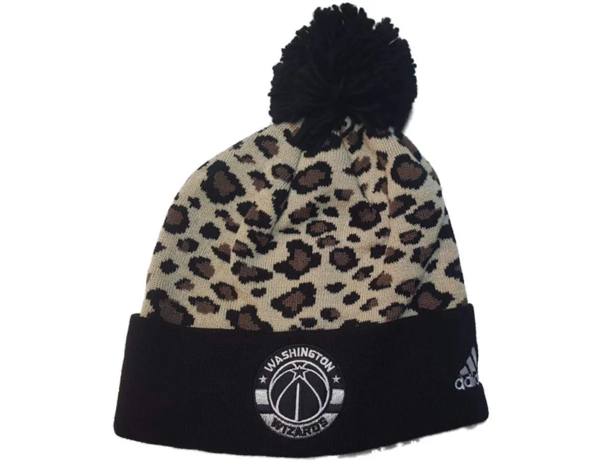 Washington Wizards Adidas Leopard Print Acrylic Knit Cuffed Beanie Hat Cap Poof