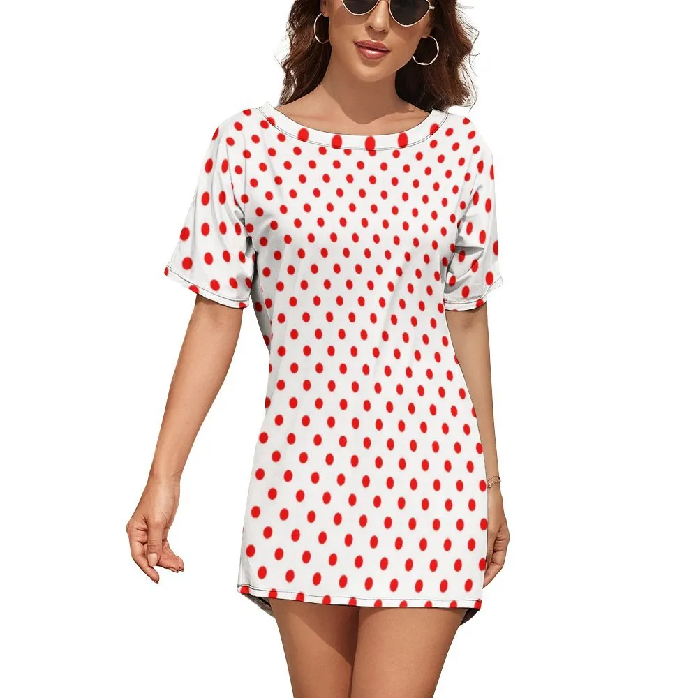 White With Red Polka Dots Dolman Short Sleeve T-Shirt