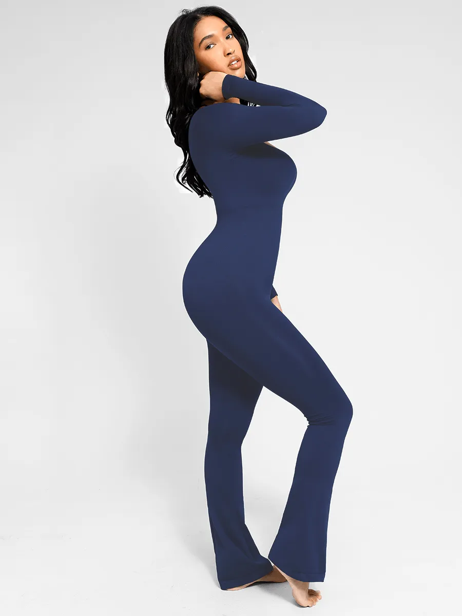 Wholesale Seamless Inverted T-shoulder One-piece Flared Jumpsuit