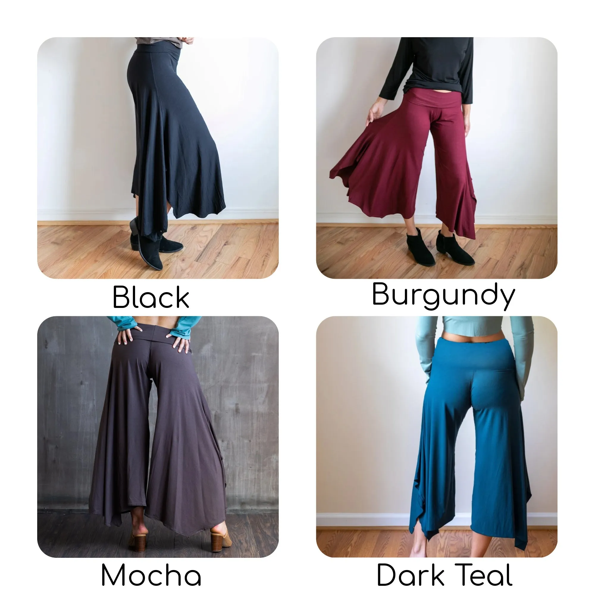 Wide Leg High Waist Gaucho Pants with Fold Over Waistband in Burgundy