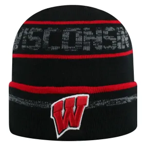 Wisconsin Badgers TOW Black Striped "Effect" Style Cuffed Knit Beanie Cap