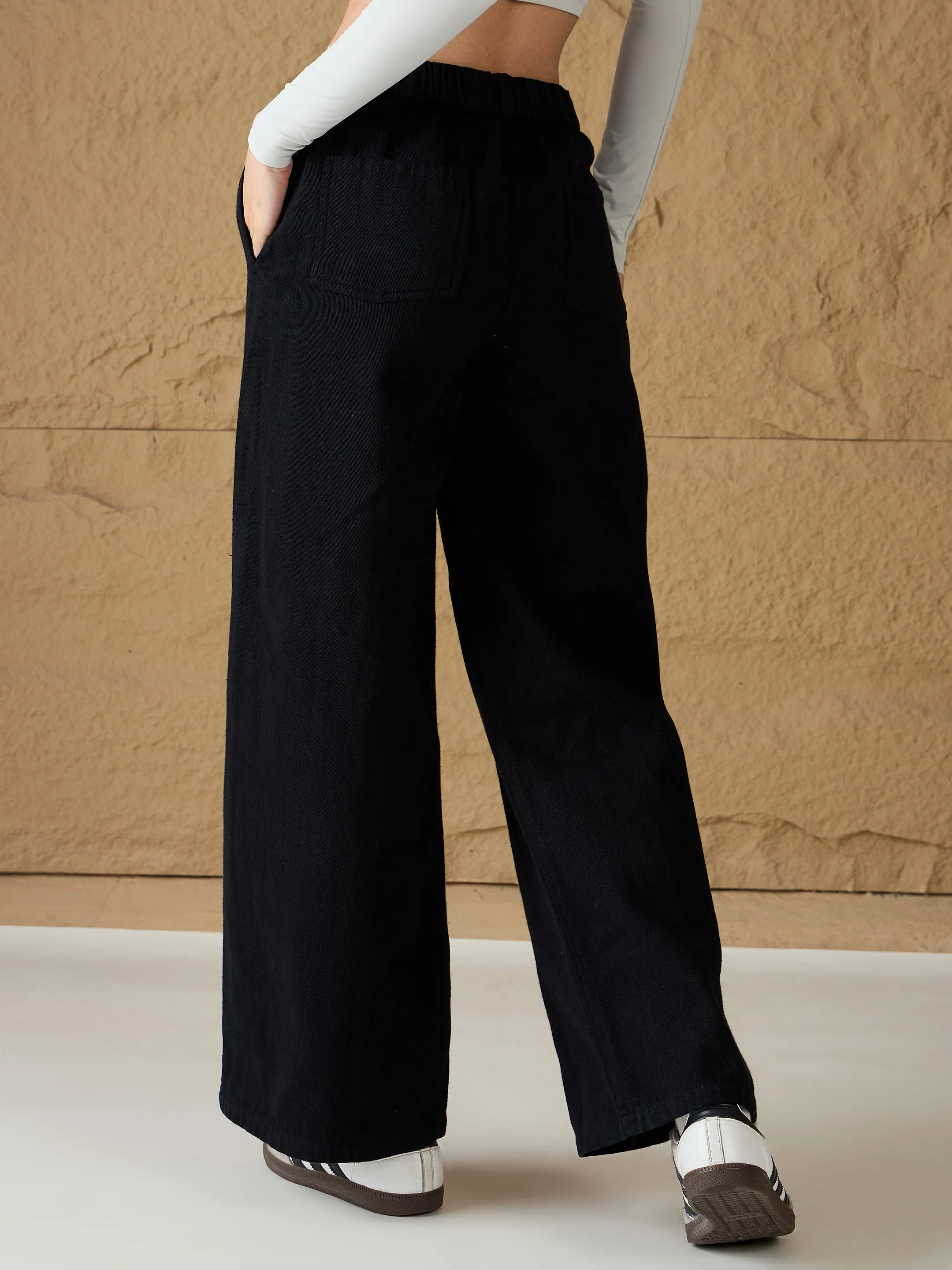 Women Black Denim Flared Pants