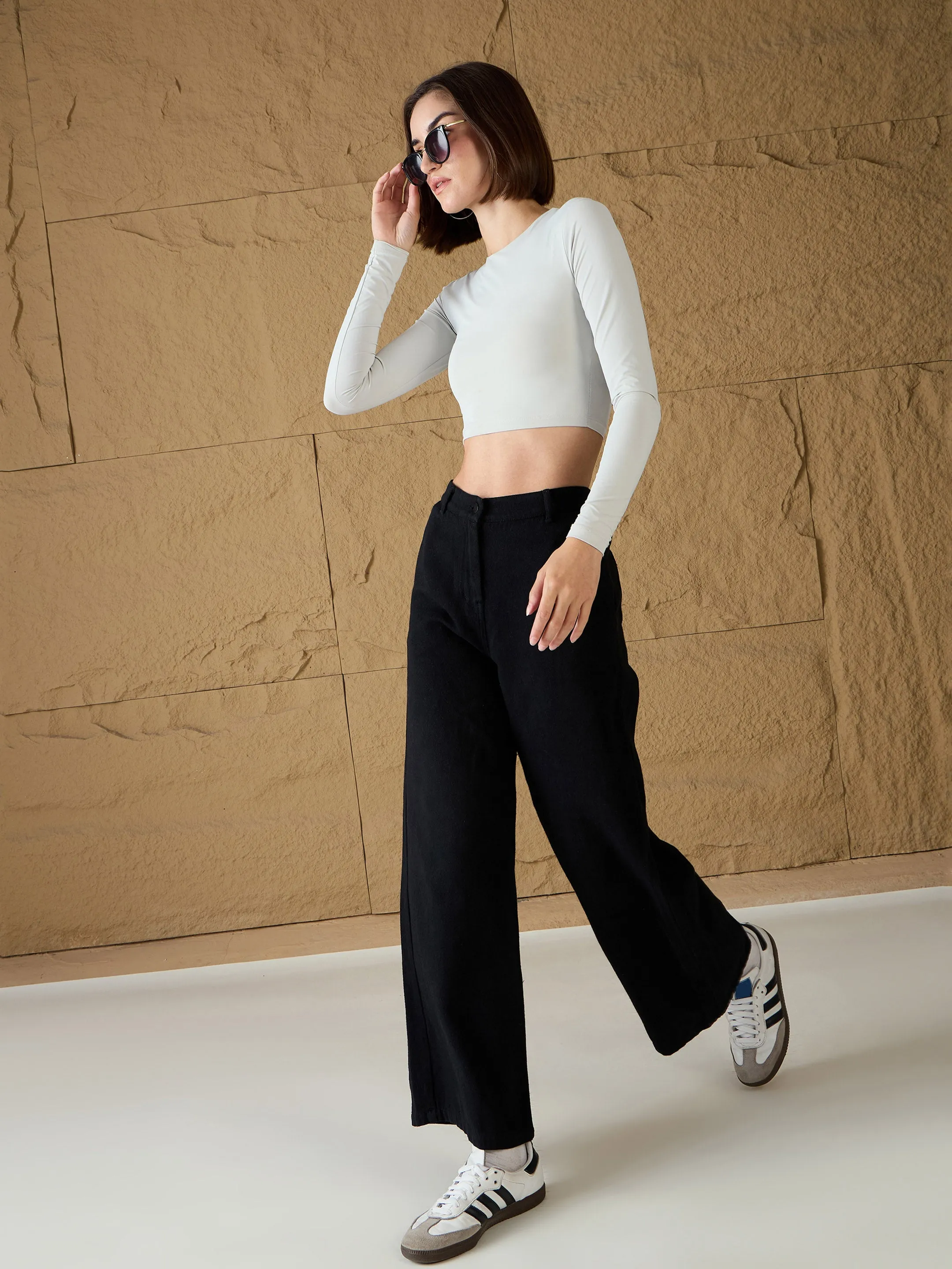 Women Black Denim Flared Pants