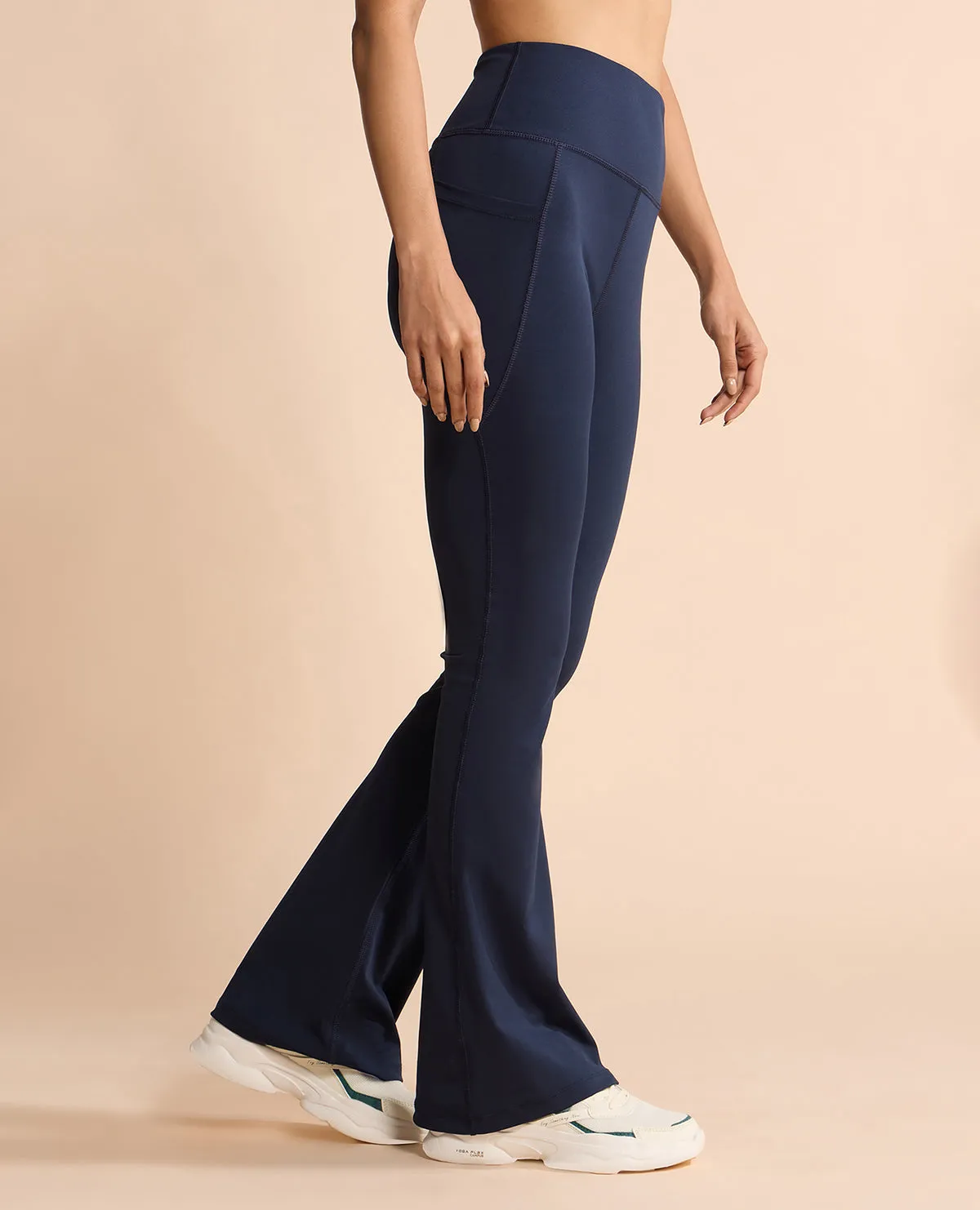 Women Stretchable Long Length Flared Pants Navy