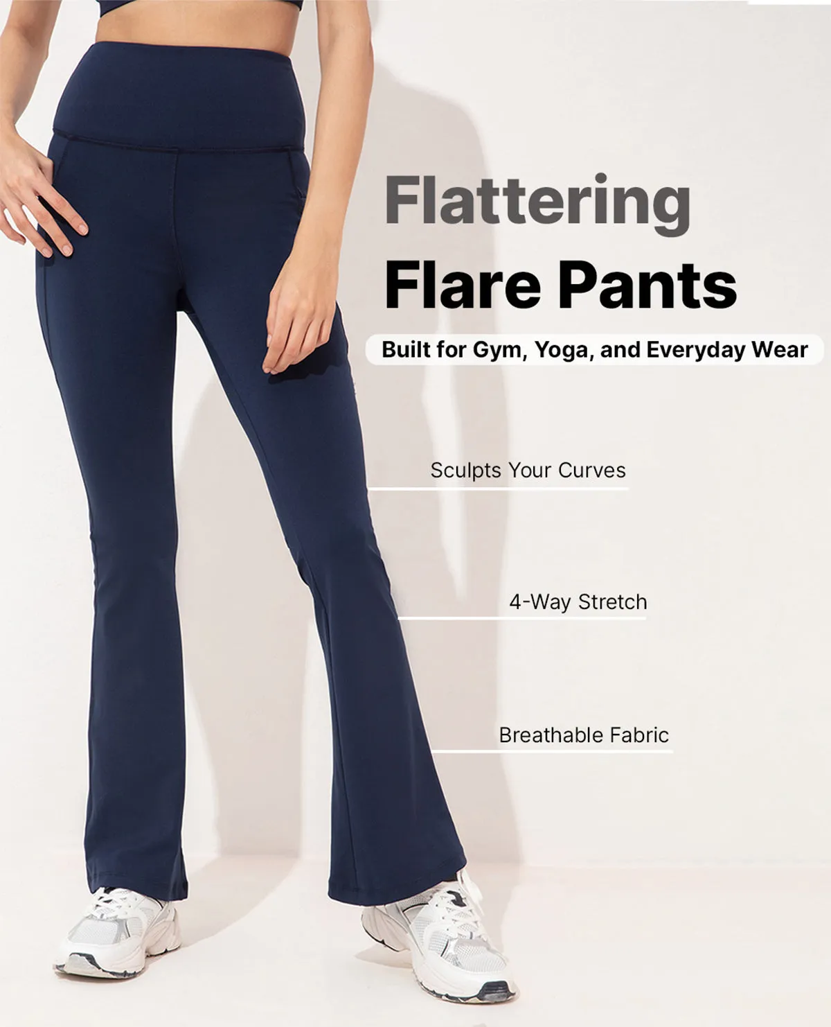 Women Stretchable Long Length Flared Pants Navy