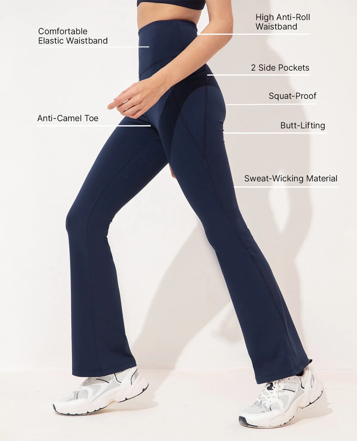 Women Stretchable Long Length Flared Pants Navy