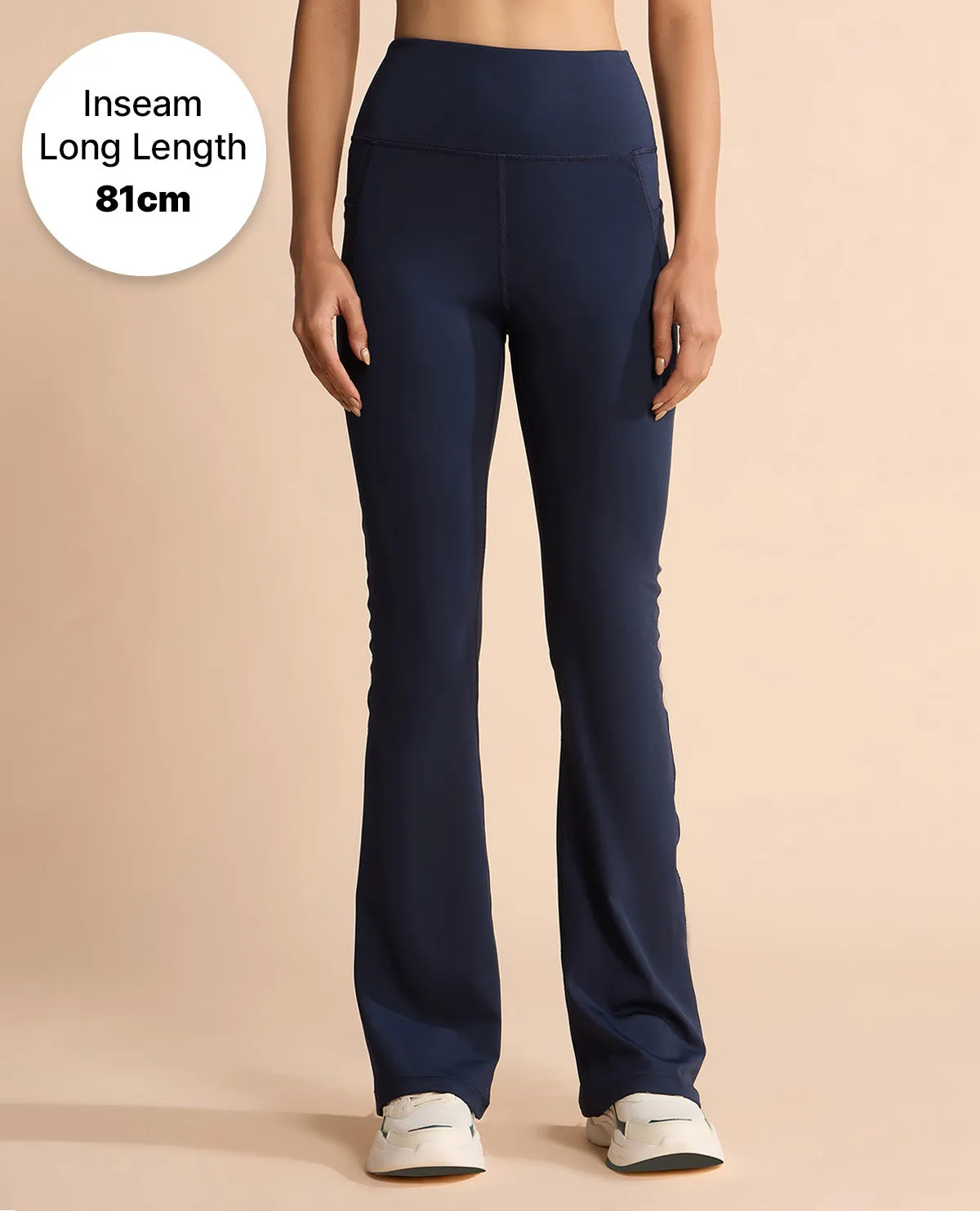 Women Stretchable Long Length Flared Pants Navy