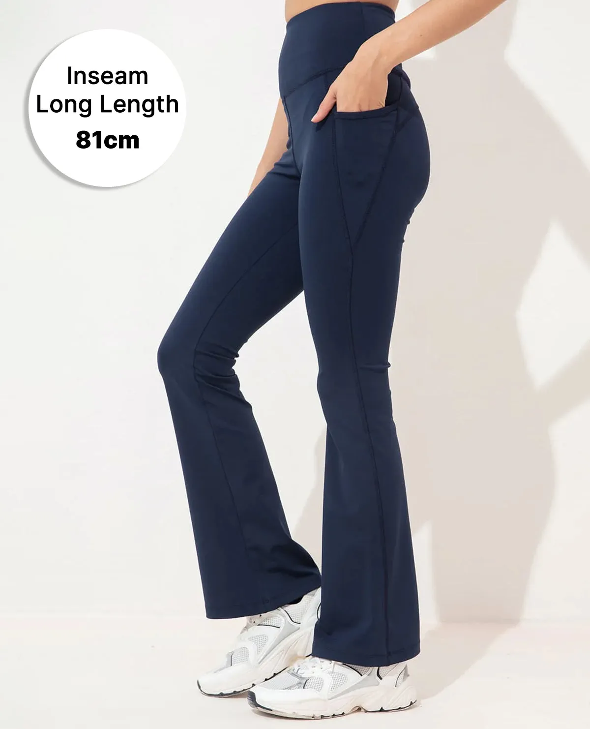 Women Stretchable Long Length Flared Pants Navy