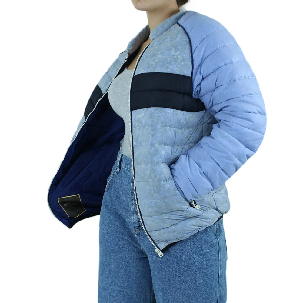 Women's Color Block Puffer Jacket,Light Blue