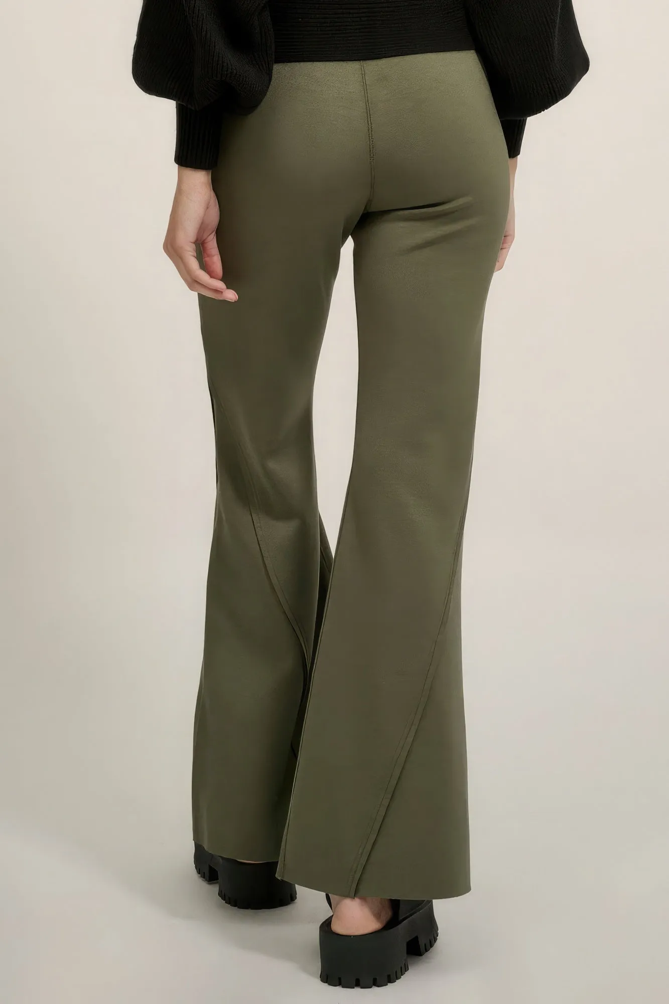 Women's High-Waisted Raw Edge Exposed Seam Flare Pants