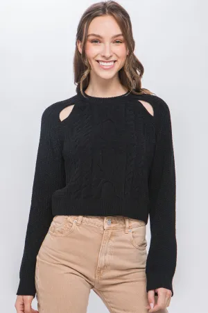 Women's Knit Pullover Sweater With Cold Shoulder Detail - 4 colors