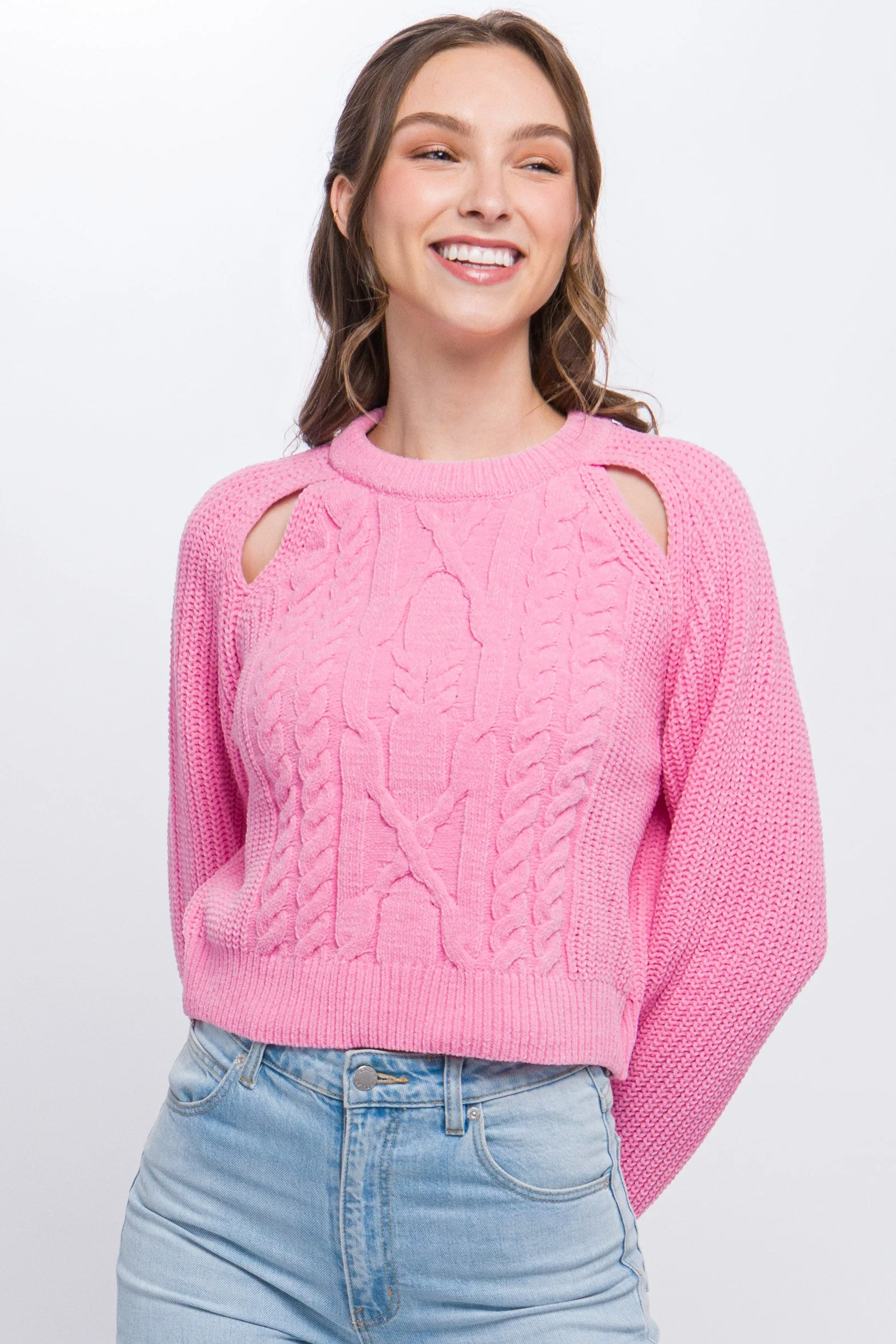 Women's Knit Pullover Sweater With Cold Shoulder Detail - 4 colors