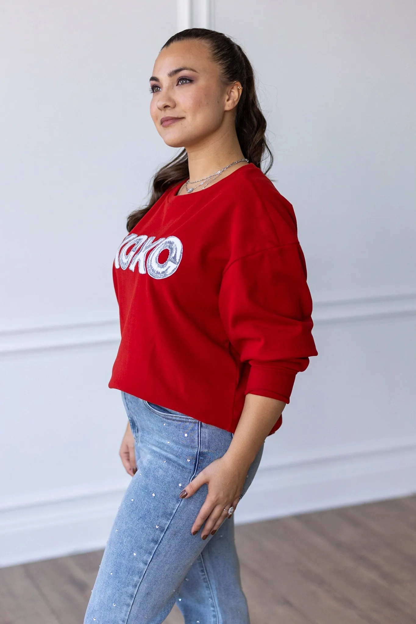 XOXO on Red Crazy Cozy Microfleece Crewneck