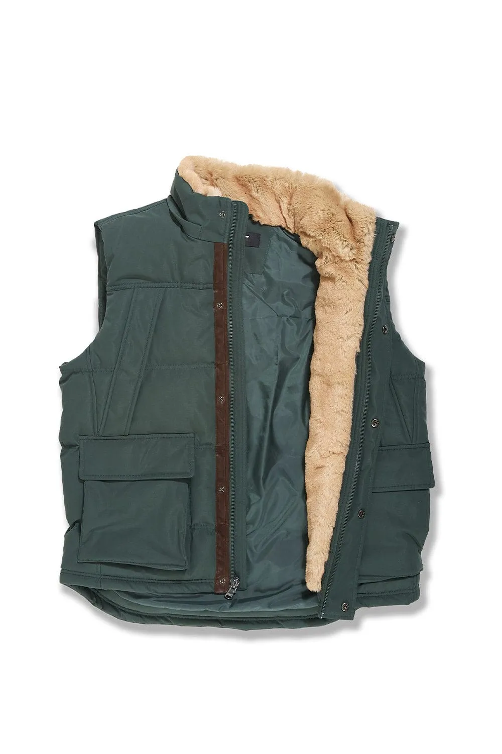 Yukon Fur Lined Puffer Vest (Dark Olive)