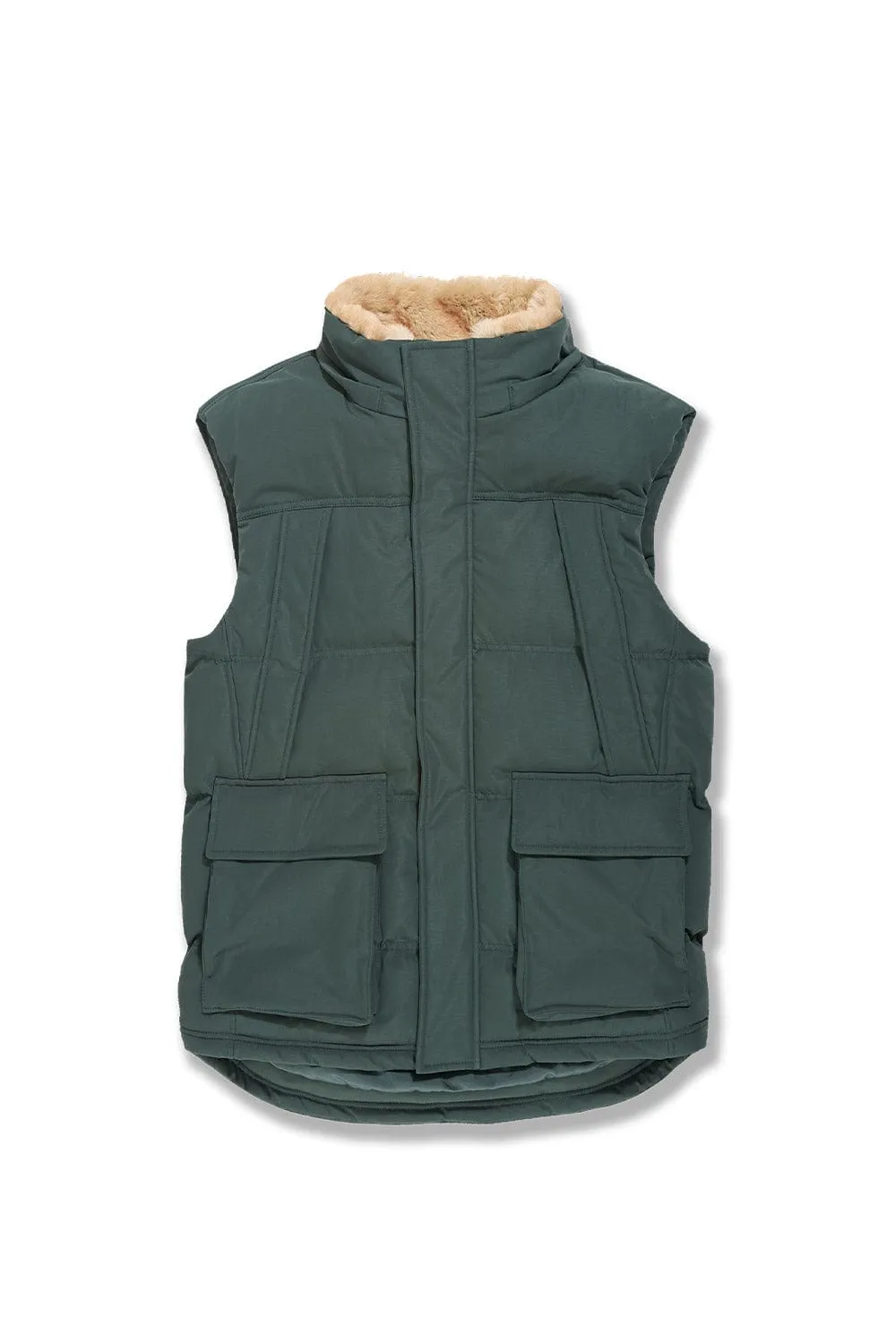 Yukon Fur Lined Puffer Vest (Dark Olive)