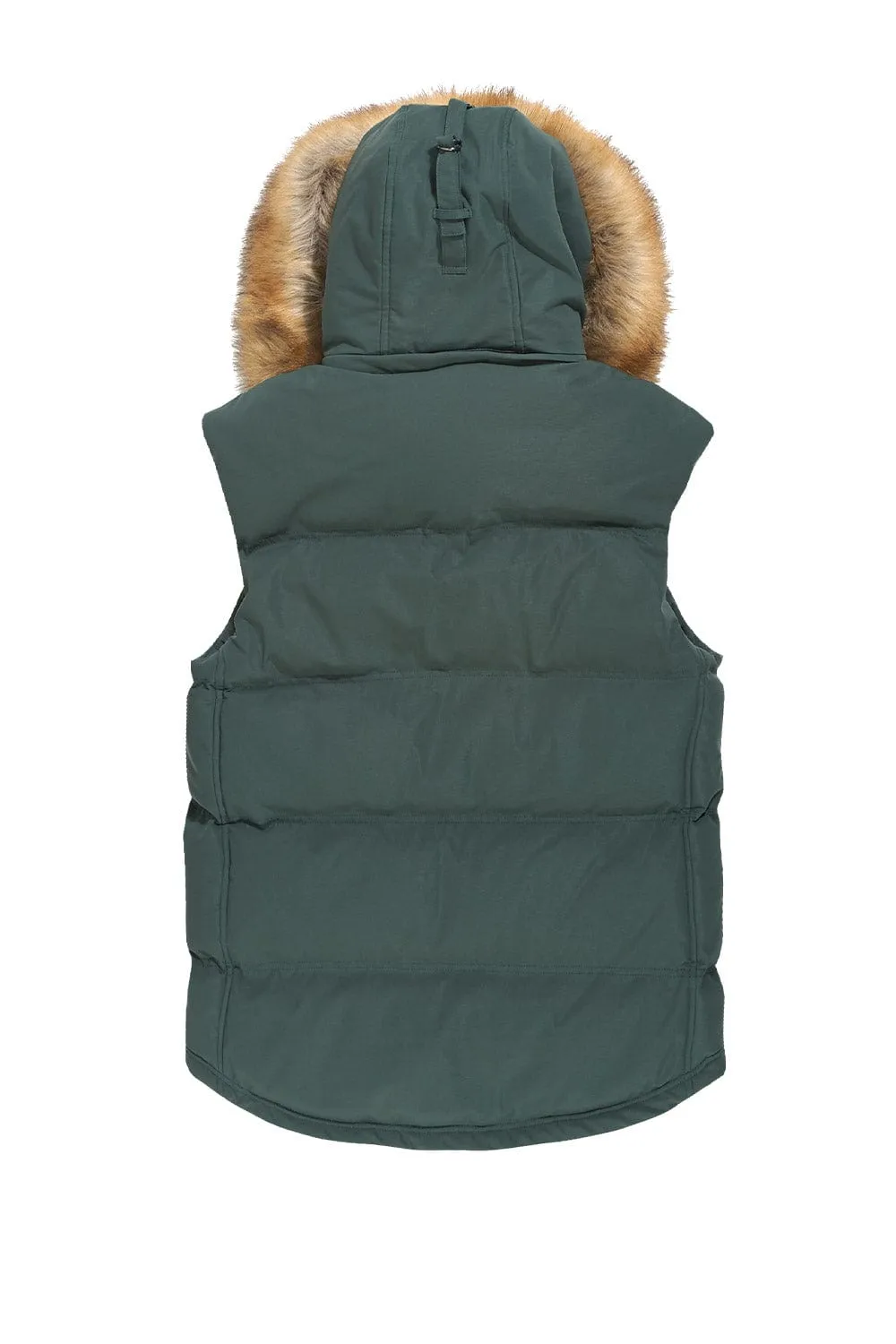 Yukon Fur Lined Puffer Vest (Dark Olive)