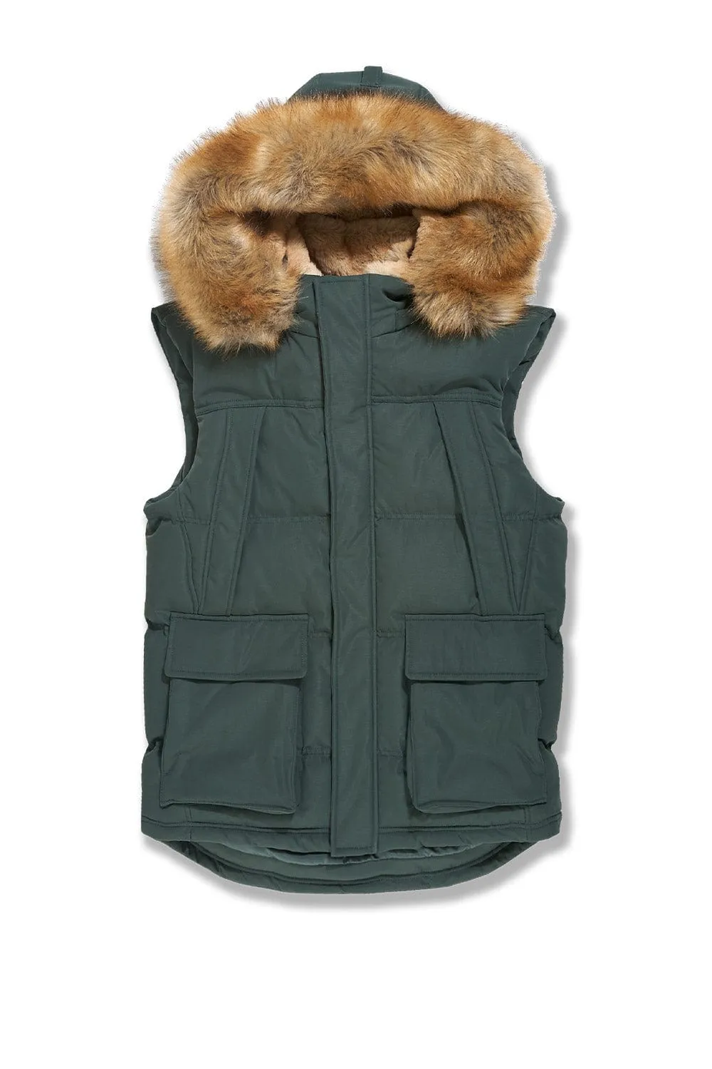 Yukon Fur Lined Puffer Vest (Dark Olive)