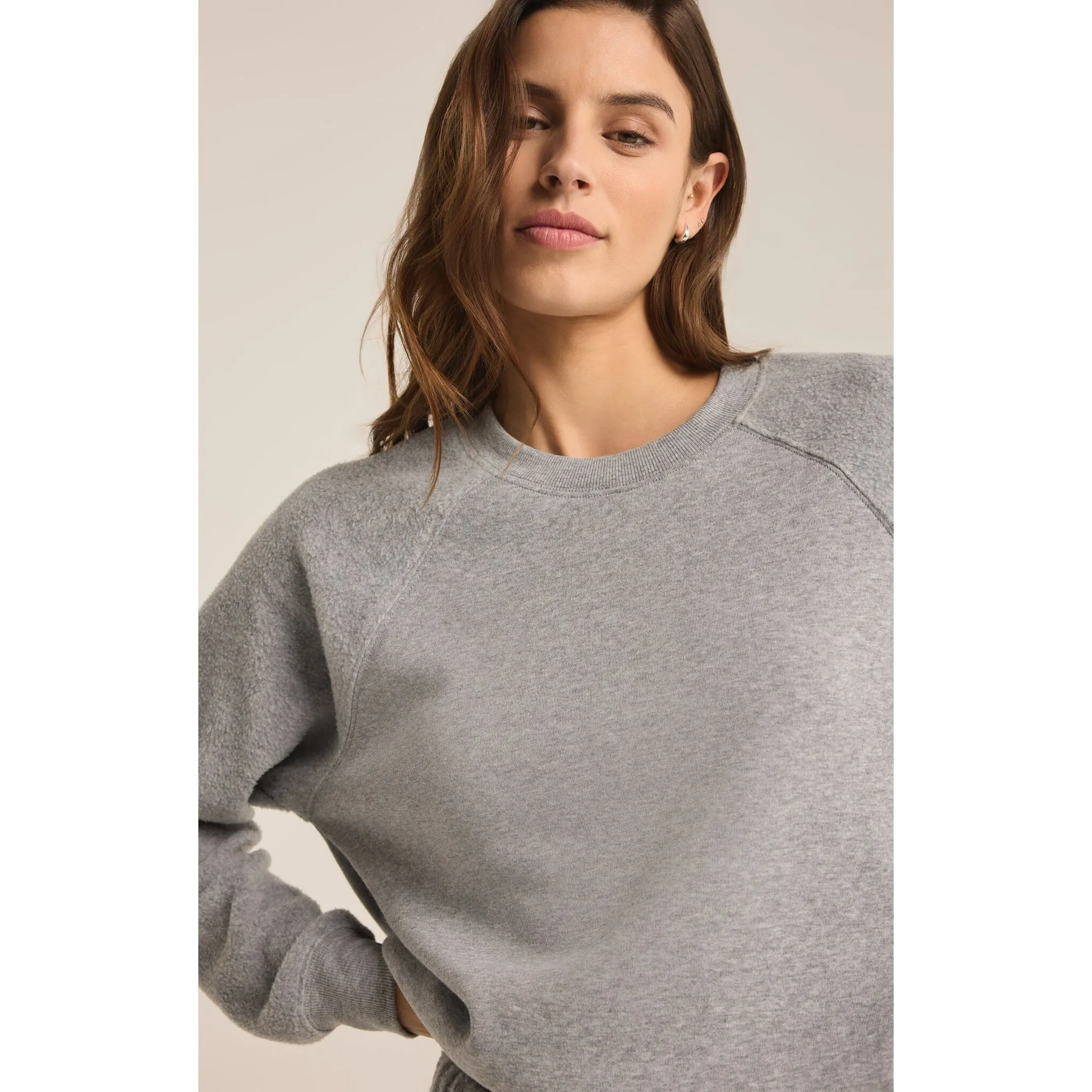 Z Supply Saldana Reverse Fleece Top in Classic Heather Grey