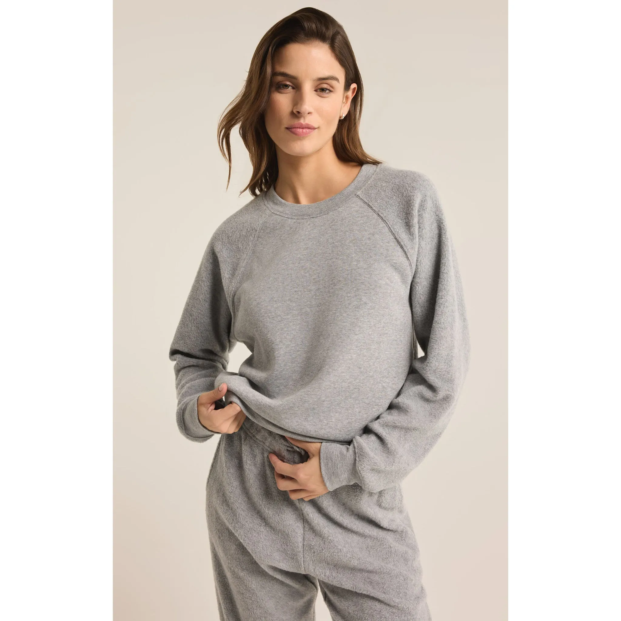 Z Supply Saldana Reverse Fleece Top in Classic Heather Grey