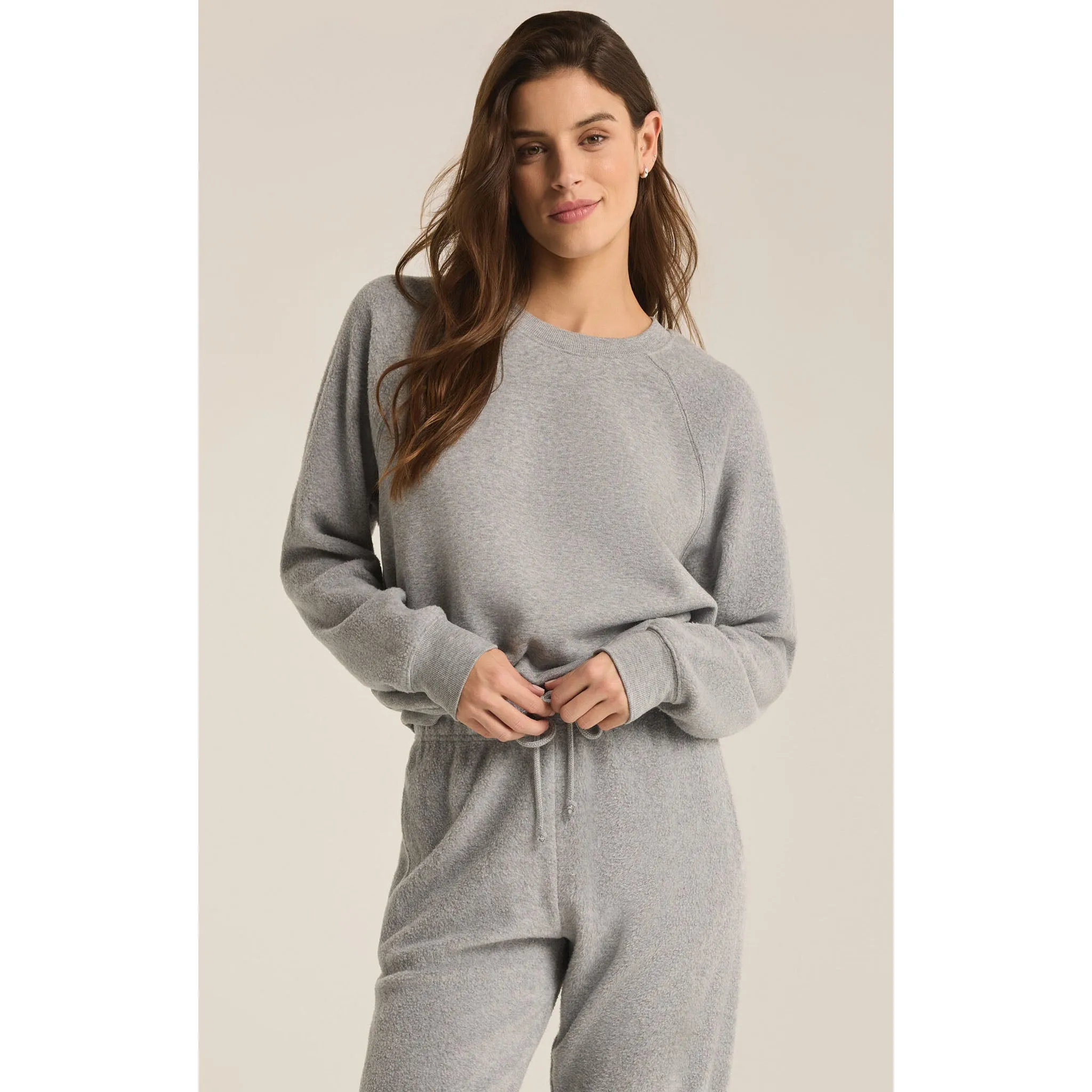 Z Supply Saldana Reverse Fleece Top in Classic Heather Grey