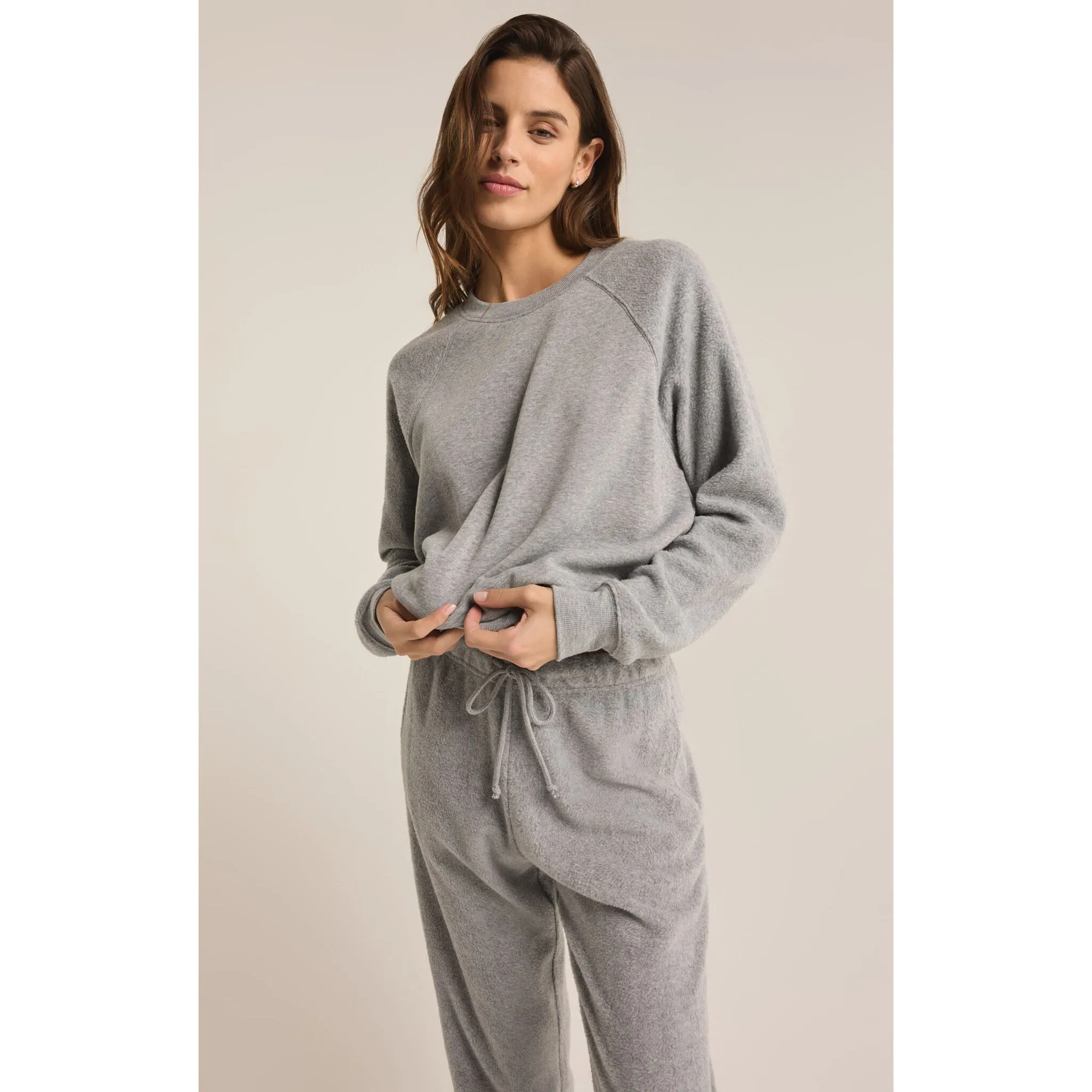 Z Supply Saldana Reverse Fleece Top in Classic Heather Grey