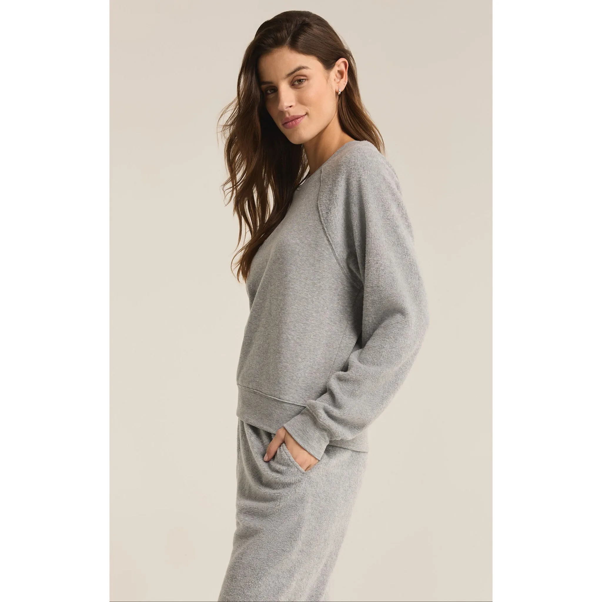 Z Supply Saldana Reverse Fleece Top in Classic Heather Grey