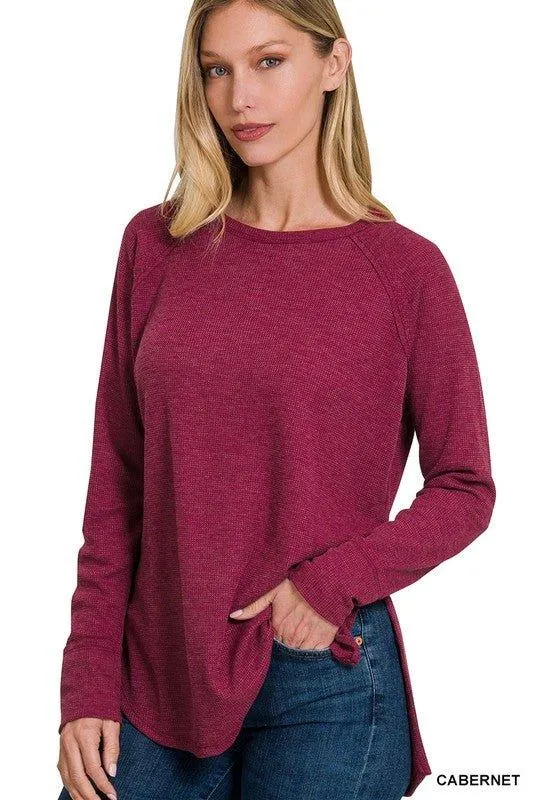 Zenana Waffle Knit Long Sleeve Top