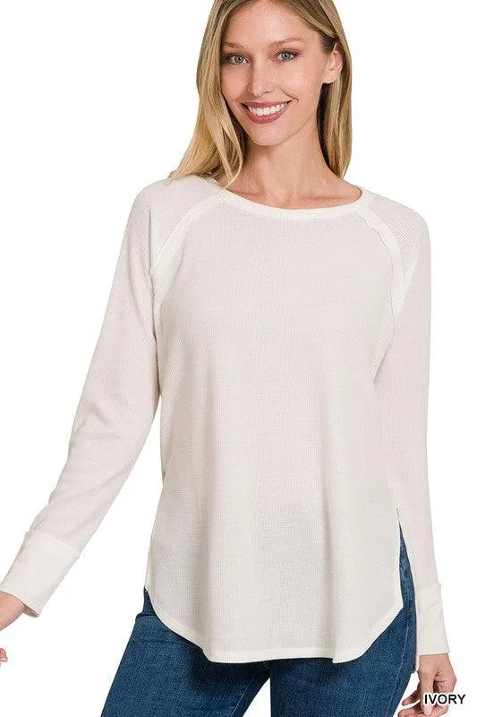 Zenana Waffle Knit Long Sleeve Top