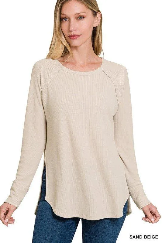 Zenana Waffle Knit Long Sleeve Top